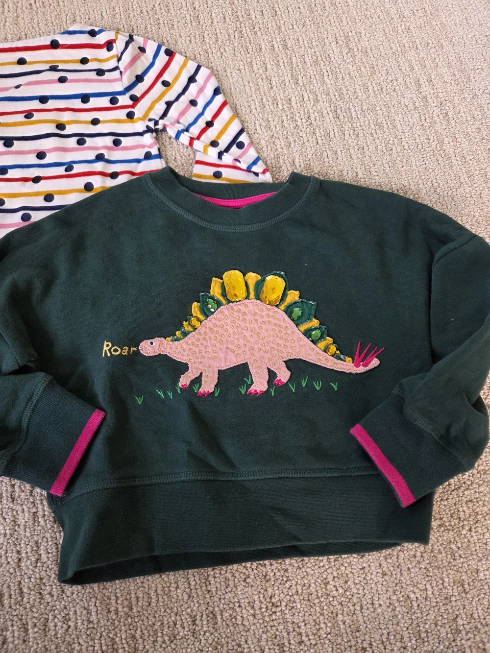 Mini Boden Girls Dinosaur Sweatshirt and Striped Top Set Size 3-4Y